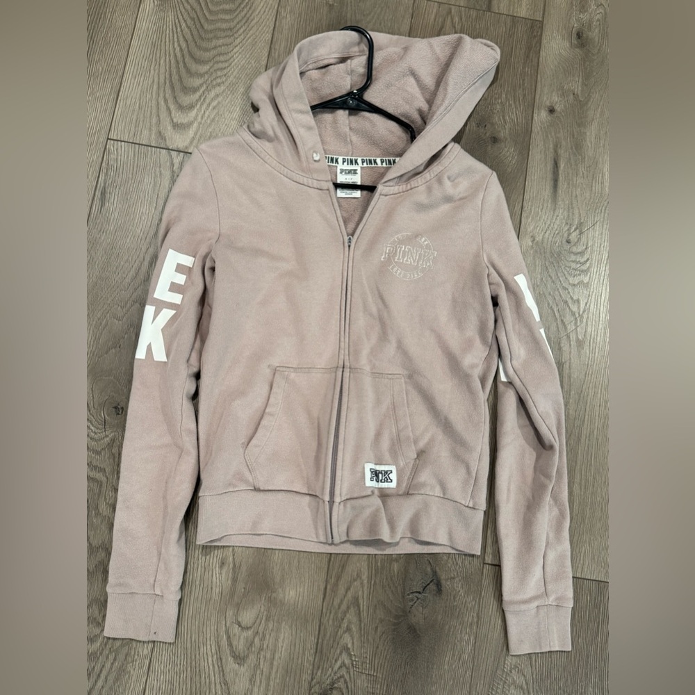 Victorias Secret PINK Beige/Light Gray-ish Full Zip Hoodie Size Small